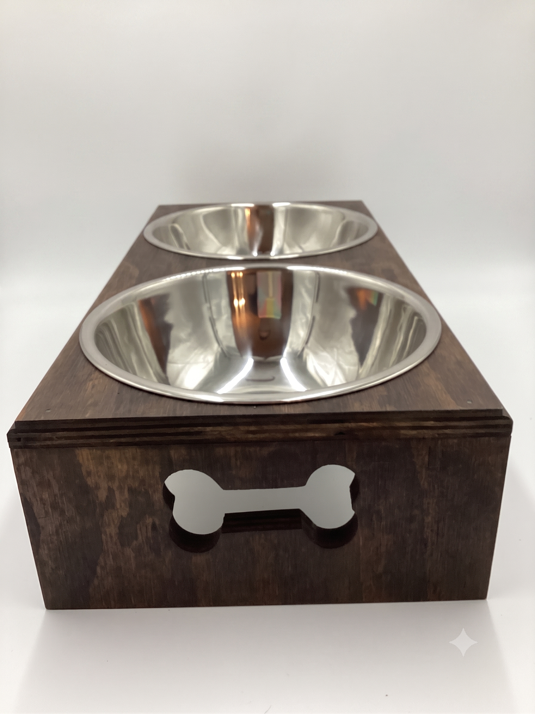 Handmade Wooden Pet Feeder Station — Medium, Dark Brown - Image 2