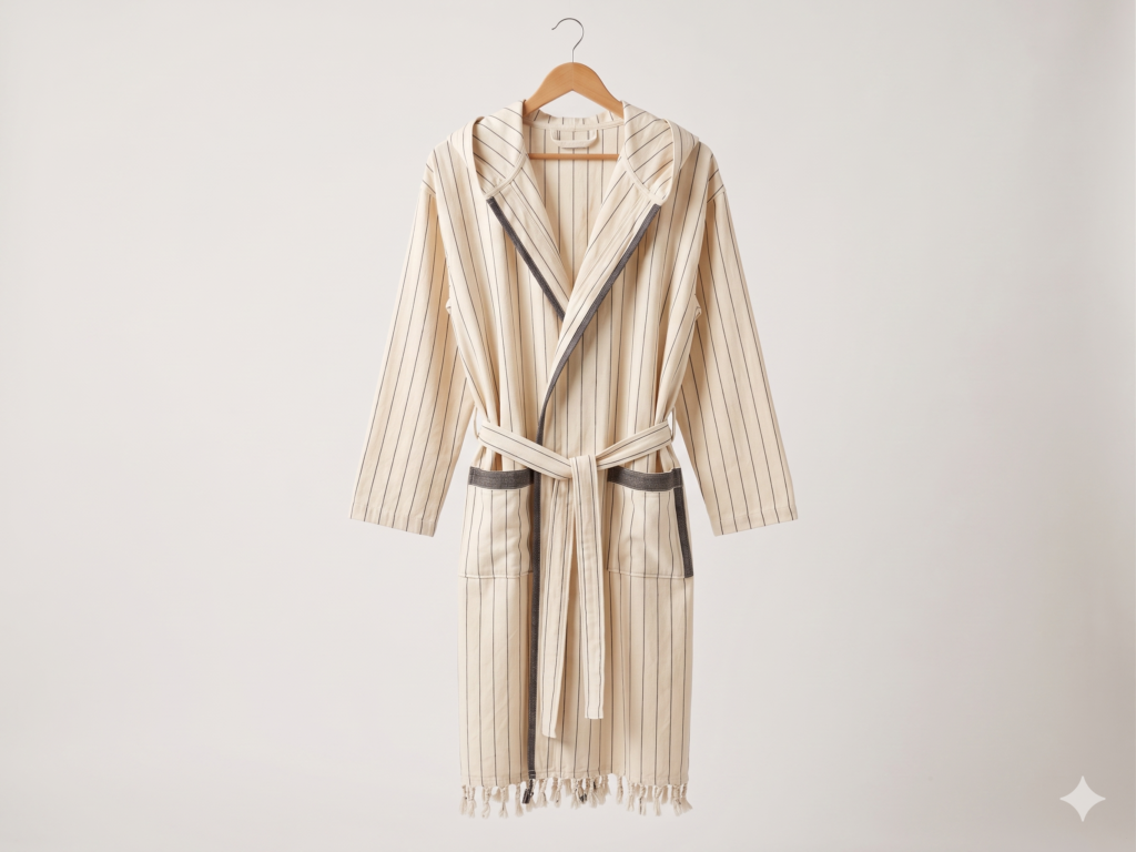 100% Cotton Striped Bathrobe — Highly Absorbent Spa Robe
