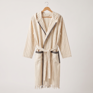 100% Cotton Striped Bathrobe — Highly Absorbent Spa Robe