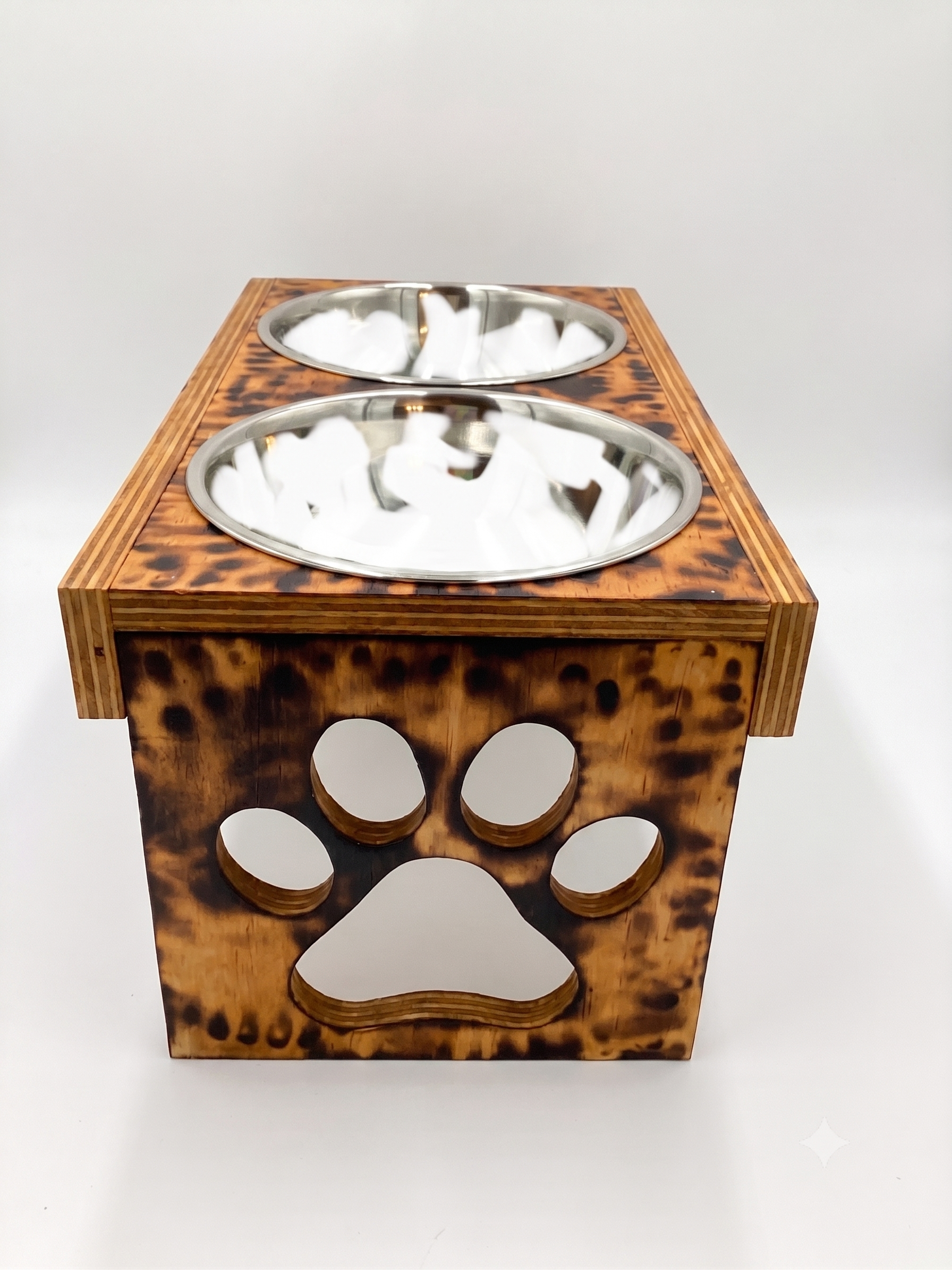 Large Elevated Pet Feeder Station — Light Brown with Black Patterns - Image 2