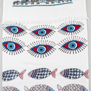 Patterned Muslin Beach & Pool Towel — Elephant, Fish & Eye Designs