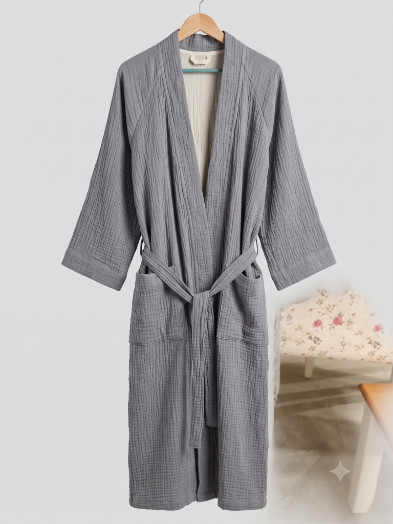100% Cotton Muslin Bathrobe — Lightweight Hooded & Classic Robe Options