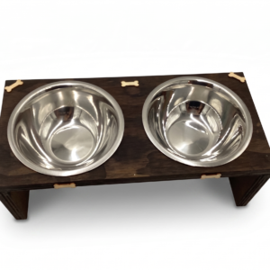 Small Elevated Pet Feeder Station — Dual 7" Bowls, Dark Brown