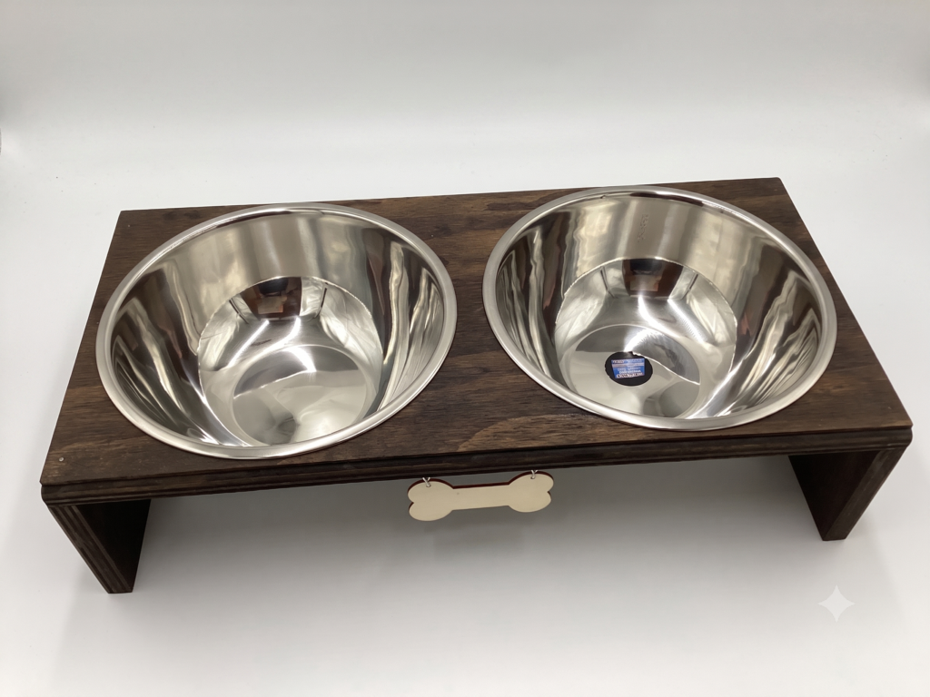 Handmade Wooden Pet Feeder Station — Medium, Dark Brown