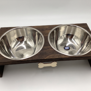 Handmade Wooden Pet Feeder Station — Medium, Dark Brown