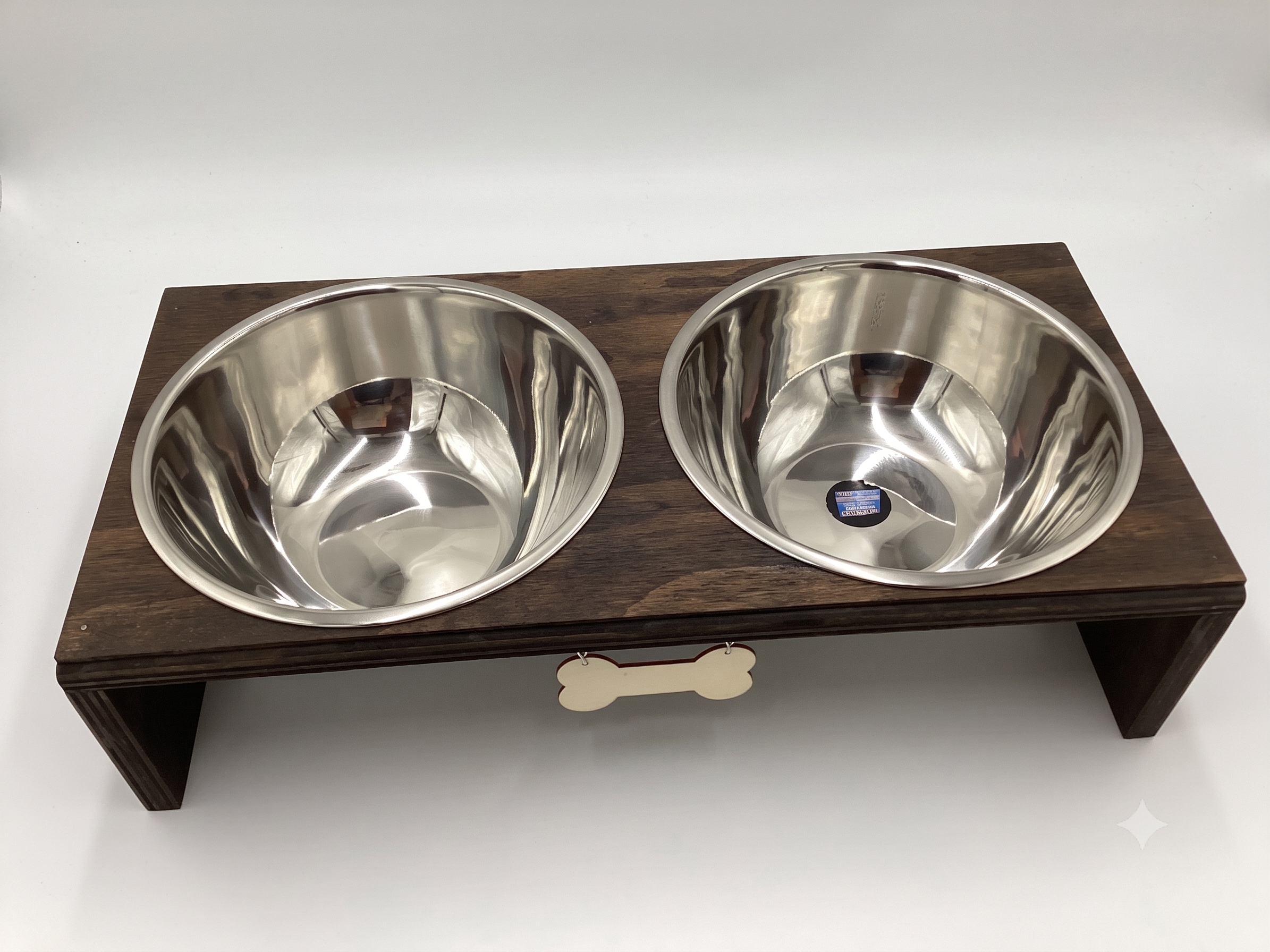 Handmade Wooden Pet Feeder Station — Medium, Dark Brown